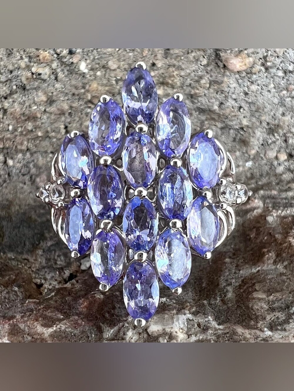 Sterling Silver Tanzanite Cluster Ring